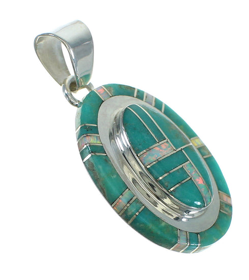 Turquoise And Opal Inlay Sterling Silver Pendant VX65510